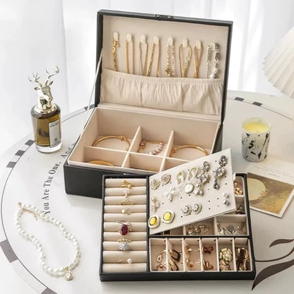 Porta-Jóias de Couro – Duas Camadas para Elegância e Organização