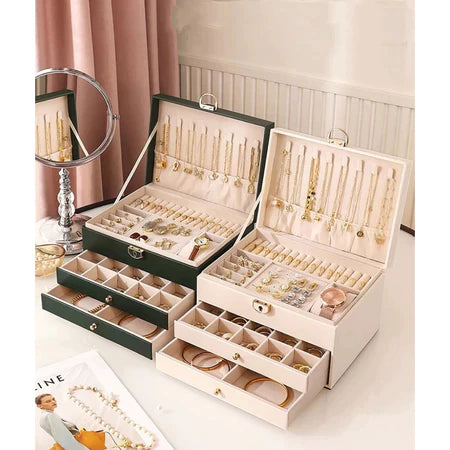 Porta-Jóias de Couro – Duas Camadas para Elegância e Organização