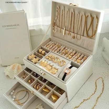 Porta-Jóias de Couro – Duas Camadas para Elegância e Organização